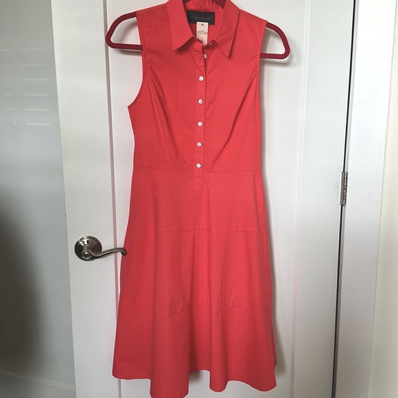 ANTHROPOLOGIE Edina Poplin Dress Coral Sleeveless Fit & Flare Cotton Shirtdress - Picture 5 of 8